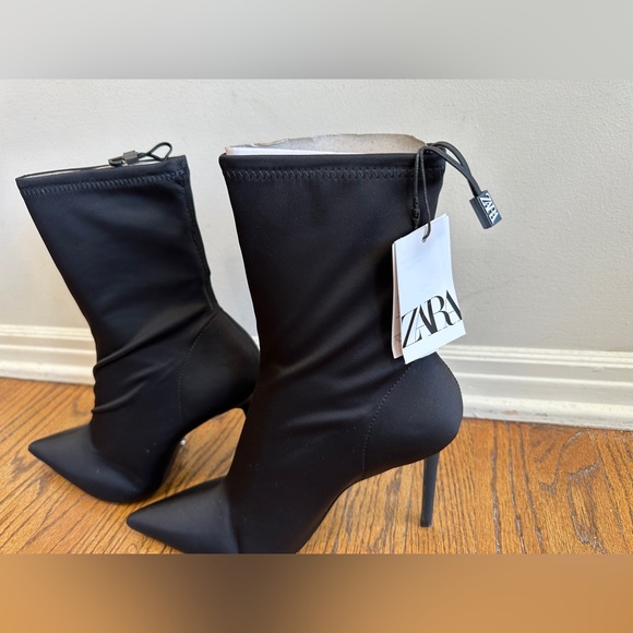Zara high heel fabric ankle boots 👢 black nwt - Picture 9 of 16